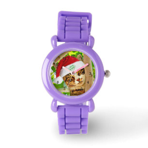 Kersttablet Kat in een boom Horloge