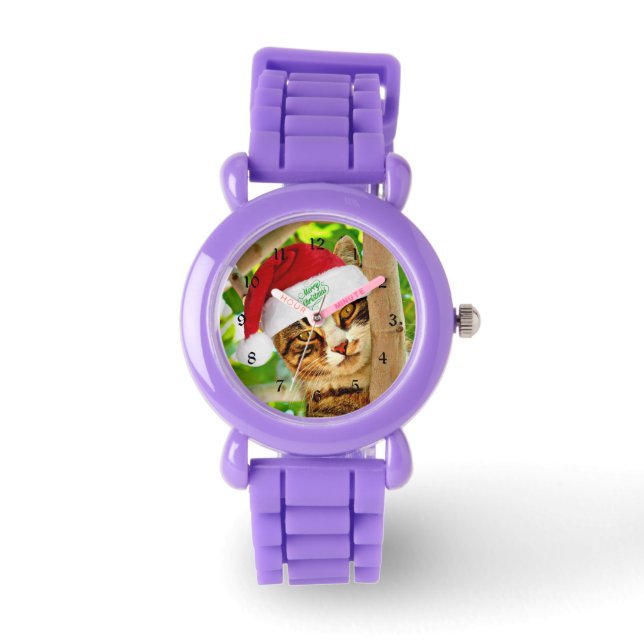 Kersttablet Kat in een boom Horloge (Voorkant)