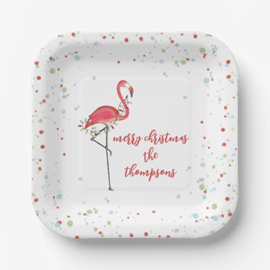 kersttactische Flamingo String Lights Papieren Bordje (Voorkant)