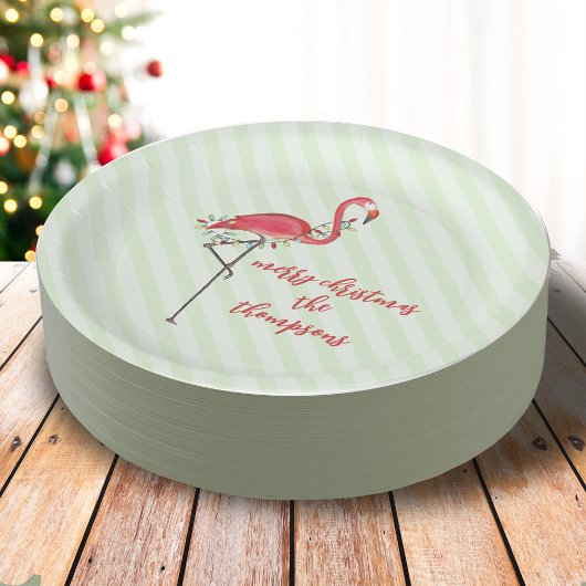 kersttactische Flamingo String Lights Papieren Bordje