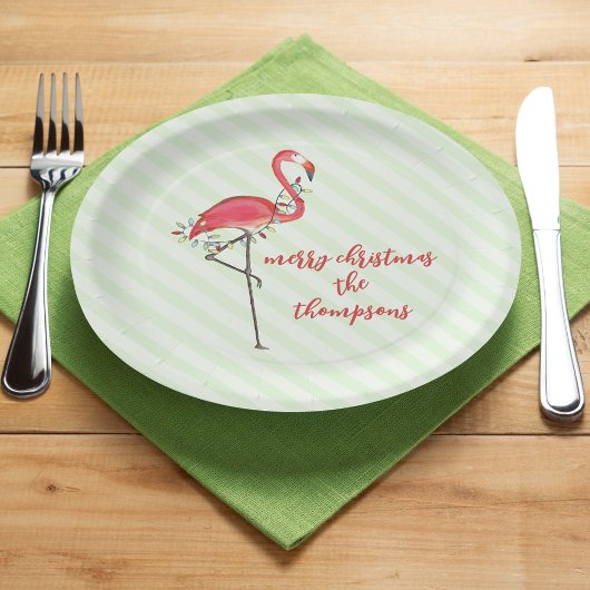 kersttactische Flamingo String Lights Papieren Bordje