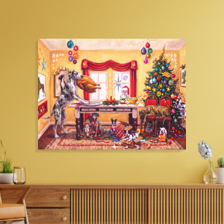 Kersttafel en Dogues de Bordeaux Canvas Afdruk