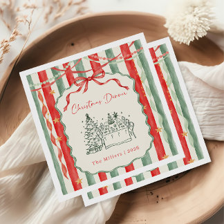 Kersttafel met vintage streep boog servet