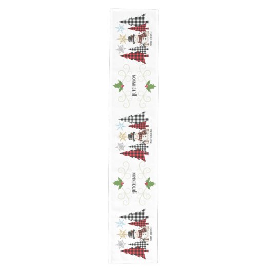 Kersttafel Runner Geplaaide bomen en Sneeuwman Medium Tafelloper (Voorkant)