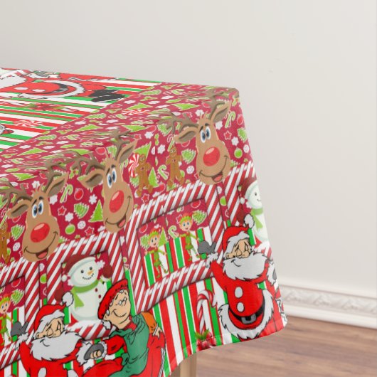 Kersttafelkleed, Merry, Snowman Santa Elf Tafelkleed (Voorbeeld)