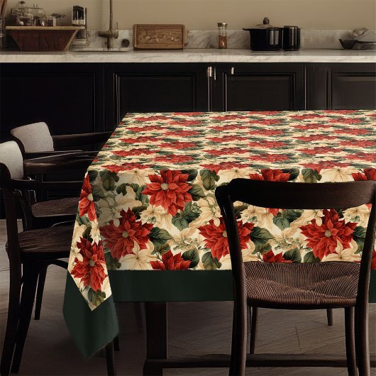 Kersttafelkleed met poinsettia patroon in vintage tafelkleed