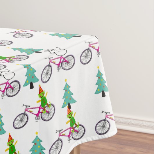 Kersttafelkleed, Sneeuwmannen Bomen Fietsen Tafelkleed (Voorbeeld)