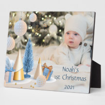 Kersttafelplaquette voor baby's eerste kerst met e