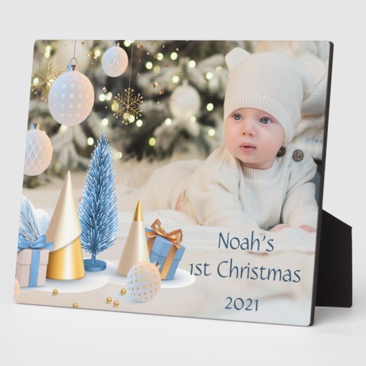 Kersttafelplaquette voor baby's eerste kerst met e fotoplaat (Zijkant)