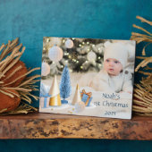 Kersttafelplaquette voor baby's eerste kerst met e fotoplaat (Zijkant)