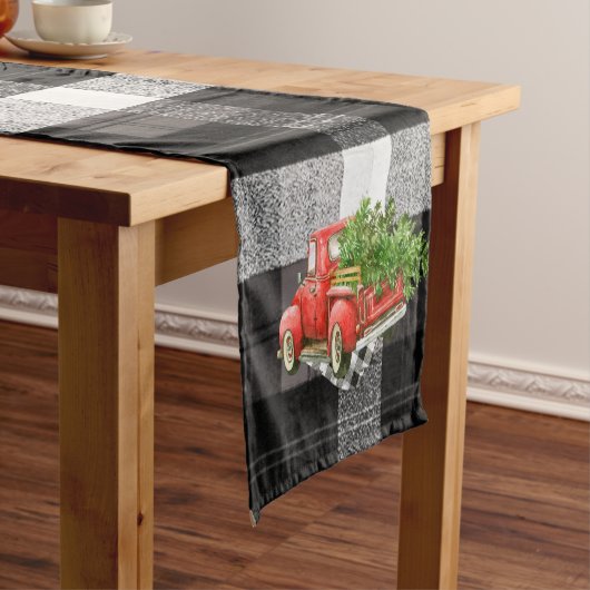 Kersttafelrunner Red XMAS-vrachtwagen geplakt Korte Tafelloper (Voorbeeld)