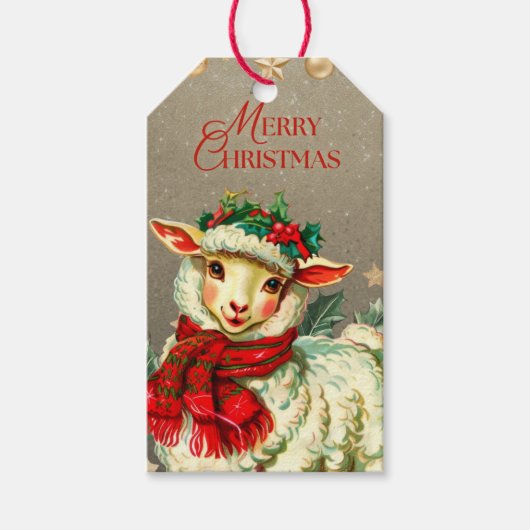 KERSTTAG VINTAGE PRETTIG KERSTFEEST LAM CADEAULABEL (Voorkant)