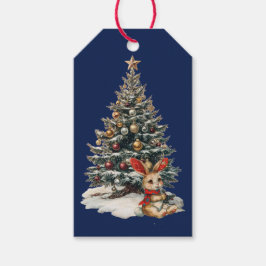 KERSTTAGS KONIJN MET BOOM CADEAULABEL