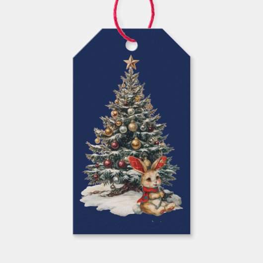 KERSTTAGS KONIJN MET BOOM CADEAULABEL (Voorkant)