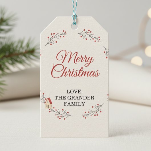 Kersttak met kerstbessen cadeaulabel