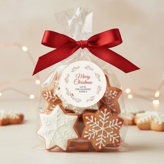 Kersttak met kerstbestijde besjes ronde sticker