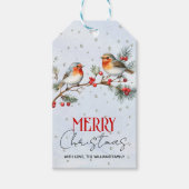 Kersttak met roodborst vogels en bessen cadeaulabel (Voorkant)