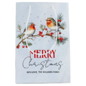 Kersttak met roodborst vogels en bessen medium cadeauzakje (Voorkant)