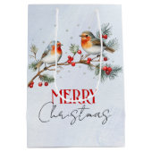 Kersttak met roodborst vogels en bessen medium cadeauzakje (Achterkant)