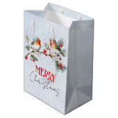 Kersttak met roodborst vogels en bessen medium cadeauzakje (Achterkant Gekanteld)