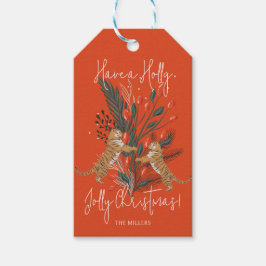 Kersttak & Tijgers Holly Jolly Kerstmis Cadeaulabel