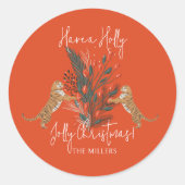Kersttak & Tijgers Holly Jolly Kerstmis Ronde Sticker (Voorkant)