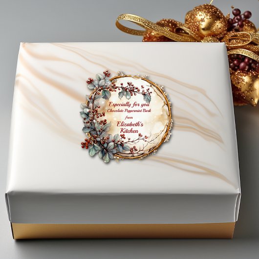 Kersttakje krans rode bessen bladeren vierkante sticker