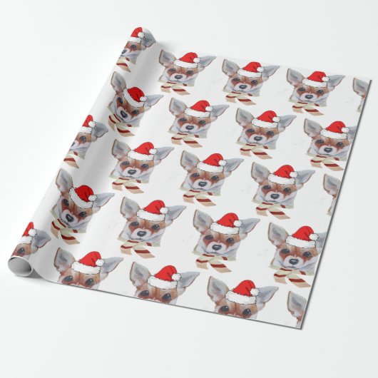 kersttan Chihuahua Santa Hat Cadeaupapier (Uitgerold)
