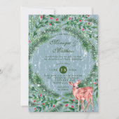 kersttand Blue Wood Deer Weddenschap Kaart (Voorkant)