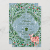 kersttand Blue Wood Deer Weddenschap Kaart (Voorkant / Achterkant)