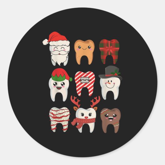Kersttanden Tandarts Kerstmis Rendier Santa Squad Ronde Sticker (Voorkant)