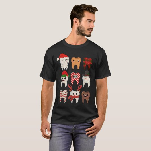 Kersttanden Tandarts Kerstmis Rendier Santa Squad T-shirt (Voorkant volledig)