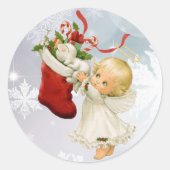 kersttang engel en Kat-kaartje Ronde Sticker (Voorkant)