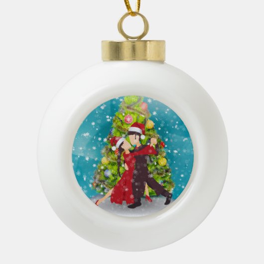 Kersttango dansers voor de kerstboom keramische bal ornament (Voorkant)