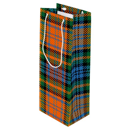 kersttartan Clan Murray Oranje Pset Wijn Cadeautas (Voorkant Gekanteld)