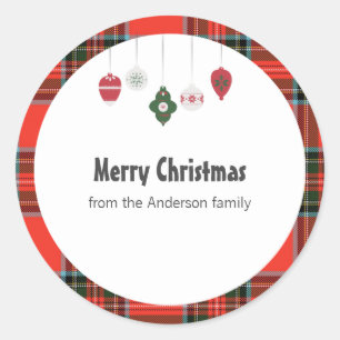 Kersttartan en bauble ronde sticker