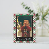 Kersttartan of Pset Merry & Bright Foto Feestdagenkaart (Staand voorkant)
