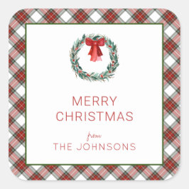 kersttartan Pset Wreath Bow Vierkante Sticker