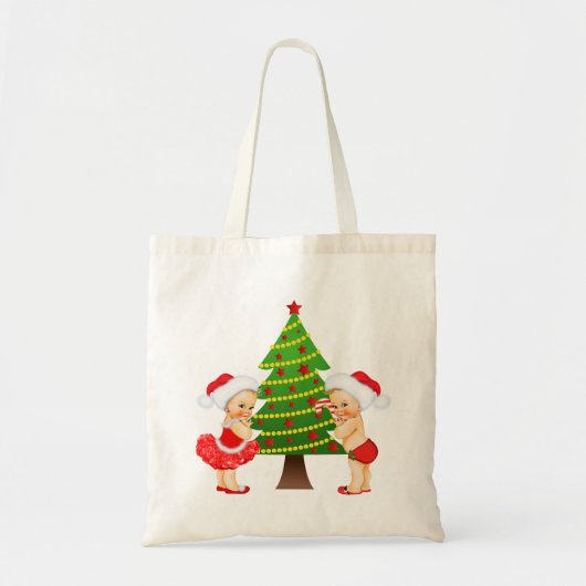 KerstTas met  Baby Girl en Boy Tote Bag (Voorkant)
