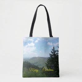 Kersttas met berglandschap tote bag