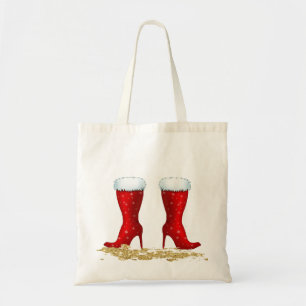 kerstTas met Fancy met bont beklede rode laarzen Tote Bag