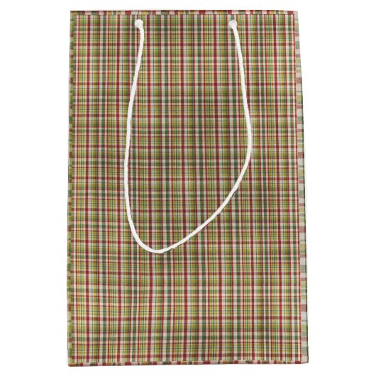 kersttas met rood en groen geplakt rood op nat pap medium cadeauzakje (Voorkant)