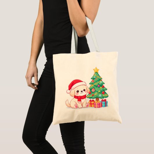 Kersttas Puppy Liefhebbers Tote Bag (Voorkant (product))