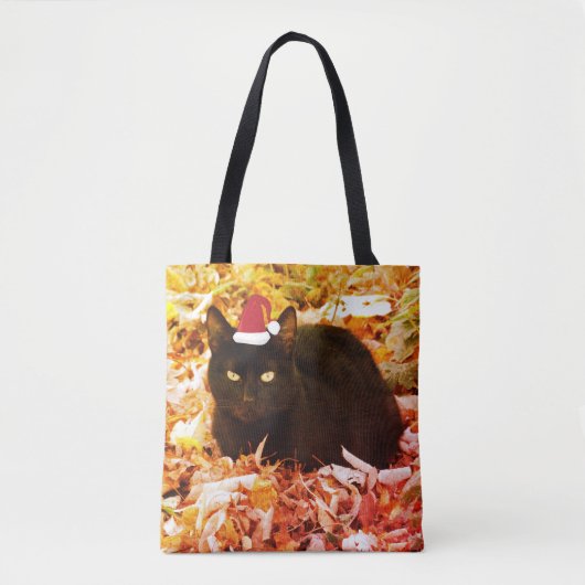 Kersttas Zwarte Kat Tote Bag (Voorkant)