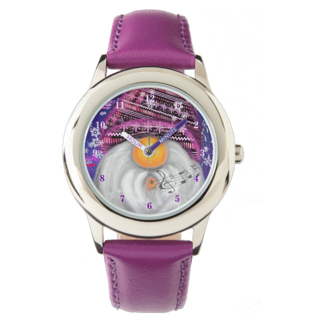 kersttasbult in Paars Pet Horloge (Voorkant)