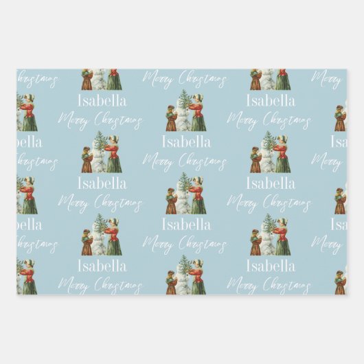 kersttasje Blauwe  Naam Inpakpapier Vel (Voorkant 2)