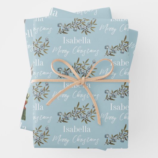 kersttasje Blauwe  Naam Inpakpapier Vel (In situ)