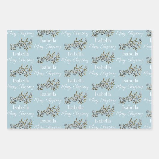 kersttasje Blauwe  Naam Inpakpapier Vel (Voorkant)