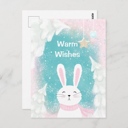 kersttasje Bunny Pink en Mint Briefkaart (Voorkant / Achterkant)