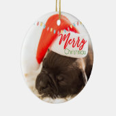 kersttasje in Santa Hat met feestlicht Keramisch Ornament (Rechts)